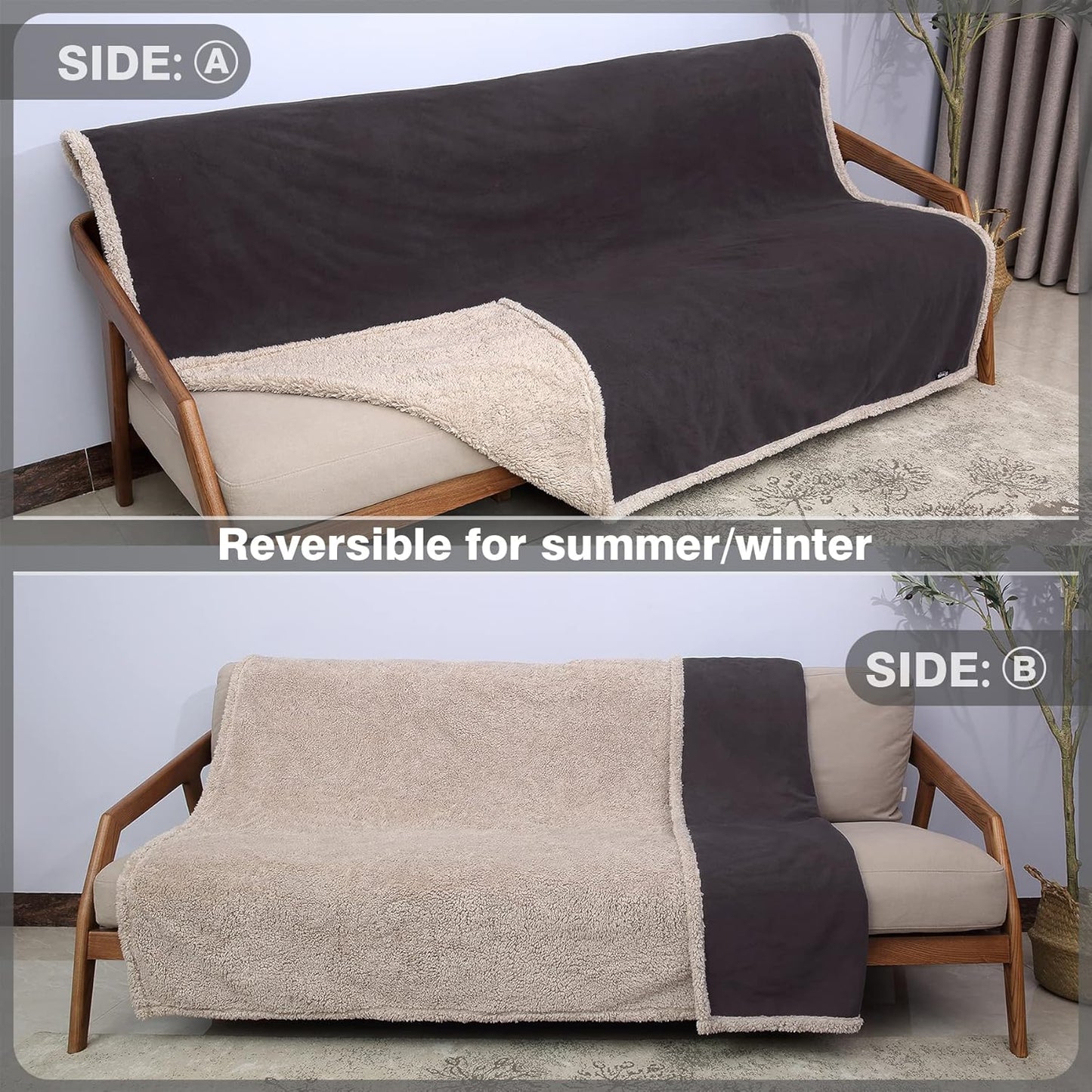Waterproof Bed Blanket, Washable Leakproof Bed Cover, Reversible Protector Blanket for Couch Sofa, Stain Proof Blanket Pad for Adults, 80X60 Inches, Brown