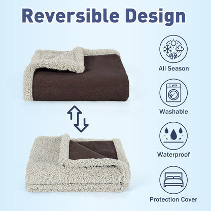 Waterproof Bed Blanket, Washable Leakproof Bed Cover, Reversible Protector Blanket for Couch Sofa, Stain Proof Blanket Pad for Adults, 80X60 Inches, Brown