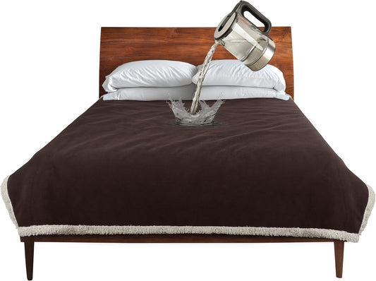 Waterproof Bed Blanket, Washable Leakproof Bed Cover, Reversible Protector Blanket for Couch Sofa, Stain Proof Blanket Pad for Adults, 80X60 Inches, Brown