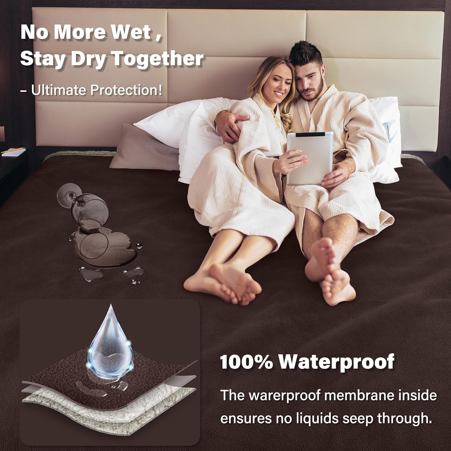 Waterproof Bed Blanket, Washable Leakproof Bed Cover, Reversible Protector Blanket for Couch Sofa, Stain Proof Blanket Pad for Adults, 80X60 Inches, Brown